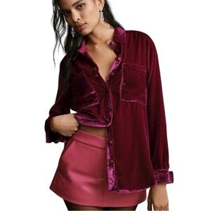 NWT Anthropologie Pilcro The Hadley Crushed Velvet Blouse Top in Plum 1X